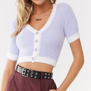 FUZZY CONTRAST TRIM PURPLE CARDIGAN